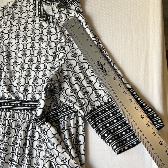 Ellos Women Midi Dress 1X (22/24) Black Floral A-Line 3/4 Sleeve V-neck Stretch - Picture 8 of 11